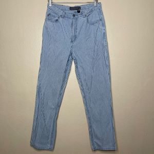 Chicos Denim striped Jeans Womens 10 Blue White Straight Leg Cotton